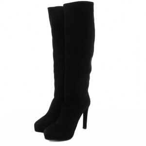 Prada Suede Long Boots High Heels Thick Sole Side Zip 36.5 Black GV • GY62